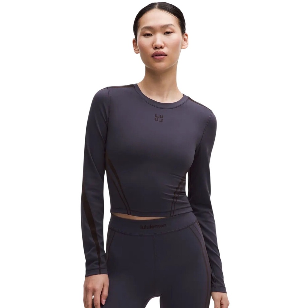 Lululemon Wunder Train Cropped Long Sleeve Flock Black Size 6 NWT Everlux  Top